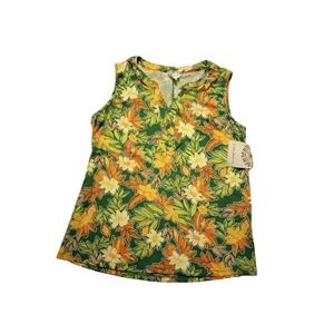 Late August Woman's Medium Floral Print Tank Top Sleeveless‎ Green Orange Yellow